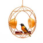 MEKKAPRO Sun Baltimore Oriole Feeder for Outdoors, Jelly and Orange Metal Bird Feeder, Unique Sun Design and Bright Color, Open Top Hook, UV-Resistant Powder-Coated Steel (2 Cups)