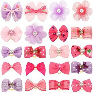 20 Pcs Dog Hair Bows for Small Dogs Hair Accessories Puppy Hair Bows for Dogs Small Dog Bows Cute Grooming Bows with Rubber Bands Handmade Puppy Bows with Rhinestones Pearls for Puppy PET Dog