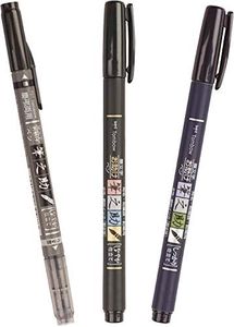 Tombow Fudenosuke - Juego de pinceles de punta blanda y dura, 2 unidades, color negro (juego de caligrafía), color negro y gris