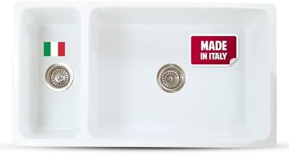 Highpoint Collection White Farmhouse Sink – 36" Farm Kitchen Sink with Apron, Fireclay, Made in Italy – Double Bowl, Sturdy, Reversible, Undermount, Scratch Resistant, Easy to Clean