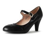 J. Adams Mary Jane Oxford Pumps - Cute Low Kitten Heels - Retro Round Toe Shoe with Ankle Strap - Kym, Black Pu, 8