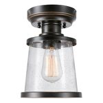 Globe Electric 44301 Charlie 1-Light Outdoor/Indoor Semi-Flush Mount Ceiling Light, Oil Rubbed Bronze, Clear Seeded Glass Shade