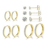 Small Gold Hoop Earrings | Sterling Silver Stud Earrings for Women - 6 Pairs Hypoallergenic Tiny Cubic Zirconia Stud Earrings Set & Cartilage Earring Hoops for Girl