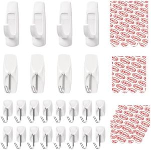 Sinfuo 24 Hooks for Hanging Variety Pack, Adhesive Wall Hooks Heavy Duty with 36 Stirps,no Damage Large midium Small Sticky Utility Hooks for Outdoor、Tower、Keys