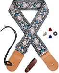 Farcaya Ukulele Strap Jacquard Flower for Soprano Concert Tenor Baritone UKE Neck Strap Lock Button (White Flower)