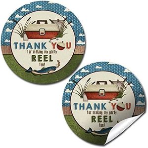 Fishing Thank You Birthday Party Sticker Labels, 40 2" Party Circle Stickers by AmandaCreation, Great for Party Favors, Envelope Seals & Goodie Bags