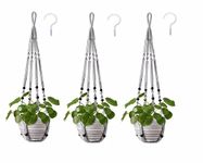 3 Pack Macrame Plant Hanger DIY Cotton Rope Plant Hanger 35 Inch Indoor Hanging Planter Holder Bohemian Handmade Plant Hanger with Wooden Beads and Hooks for Ceiling Balcony Home Decor -Grey