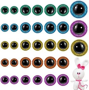 150 Pcs Glitter Large Safety Eyes for Amigurumi 12/16/20 mm Stuffed Animal Eyes Plastic Craft Crochet Eyes for DIY of Puppet, Bear Crafts, Toy Doll Making (Green, Purple, Blue, Champagne, Golden)