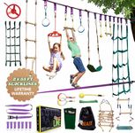 Ninja Warrior Obstacle Course for Kids - 2 x 55ft Slackline Double The Fun Exciting Obstacles Cargo Net Rope Ladder Monkey Bars Ninja Course for Kids