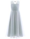 iiniim Girl's Cutout Back Mesh Flower Girl Junior Bridesmaid Dresses Ball Gowns Gray 12