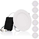 TORCHSTAR Premium Series 6 Inch Ultra-Thin LED Recessed Light with Junction Box, 13.5W Dimmable LED Canless Recessed Ceiling Lights Slim, ETL & ES Listed, CRI90, 3000K Warm White, White, Pack of 6