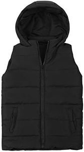 SNOW DREAMS Boys Puffer Vest Hooded Quilted Outwear Sleeveless Jacket Lined Zipper Waistcoat Solid Color Black Size 10