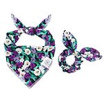 E-Clover Dog Bandanas Girl & Matching Scrunchie Set Boy Flower Puppy Bandana Scarf Bibs with Bow Scrunchies for Small Dogs & Pet Owner Mom Gift