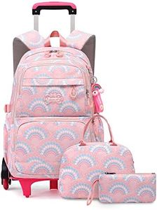 3Pcs Girls Rolling Backpack Kids Bookbag with Wheels Set Elementary Students Schoolbag, Pink 6 Wheels-b, Modern