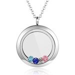 EVERLEAD Locket Necklace, DIY Floating Round Locket Pendant, Living Floating Memory Necklace for Women Friendship Necklace Memory Nostalgic, Metal