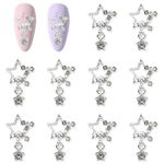 3D Alloy Star Nail Charms, 10 Pcs Rhinestone Flash Stars Nail Gems Nail Decoration 3D Star Nail Charm for Women and Girl, DIY Nail Art Accessories