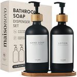 MaisoNovo Soap Dispenser 3-Piece Set | 16.9oz Black Bottles with Black Bamboo Pumps