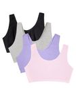 Fruit of the Loom Women's Built Up Tank Style Sports Bra, Opaque, Kitty Pink/Hyacinth/Grey Heather/Black Hue, 34 (Pack of 4)