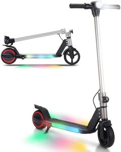 BIIST Silver 6.5“ Foldable Lightweight Electric Scooter for Kids, Front LED Lights and Multicolor Shining Pedal Lights; Electrics Scooter for Kids Age 6+, UL 2272 Certified