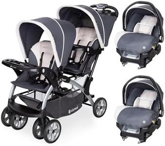 Baby Trend Sit N' Stand Easy Fold Adjusting Toddler Baby Tandem Double Stroller and 2 Infant Comfortable Carry Adjustable Car Seats, Magnolia