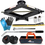 Amvia Scissor Jack for Car - 1.5 Ton (3,300 lbs) | Tire Jack | Portable, Ideal for SUV and Auto - Smart Mechanism with Ratchet | Heavy Duty (3 Ton Kit + Pads/Gloves/tire Press)