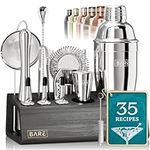 BARE BARREL® Cocktail Kit | Mixology Bartender Kit | 14-Piece Cocktail Shaker Set | Home Bartending Tool Kit Bar Accessories | Incl. 35 Recipe Cards | Gift Set (675ml Martini, Silver Black)