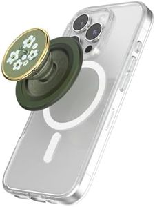 PopSockets Phone Grip for MagSafe with Kickstand, Magnetic Stand, Swappable Top, Secure Hold for iPhone MagSafe Cases, Phone & Tablet Grip, Cute PopSockets, Green, Flower - Enamel Floral Relief