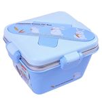 Spanker 600 ML Cartoon Design Portable Leak-Proof, BPA-Free Dishwasher Safe Stainless Steel Bento Box with Spoon & Fork for Toddlers Preschoolers - Blue