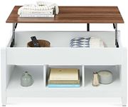 Best Choice Products Lift Top Coffee Table Hidden Storage Coffee Table, Wooden Dining Coffee Table, Accent Table Furniture for Living Room, Display Shelves - White/Brown