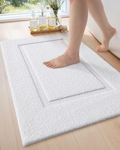 DEXI Bathroom Rug Mat, Ultra Absorbent Soft Bath Rugs, Washable Non-Slip Bathmat for Shower Room Floor, Tub, 24"x16", White