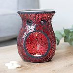 ZALE YARDLEY Wax Melt Burner, Red Crackle Glass Design Oil Burner, Round Tea light, for Room Décor, Ornaments, Made with Glass (Large Red Crackle)