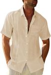 LVCBL Mens Linen Shirts Summer Men's Shirts Short Sleeve Mens Button Up Shirt Men Khaki 2XL