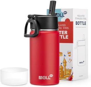 Mollcity Kids Water Bottle with Straw-12 oz Stainless Steel Double Wall Vacuum Insulated Water Bottles for Back to School, Travel Leak-Proof Metal Water Flask (Canyon Red)