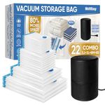 MattEasy Polyethylene Vacuum Storage Bags With Electric Pump, 22 Pack (3 Jumbo/3 Large/8 Medium/8 Small, Space Saver Sealed For Clothes, Comforters, Blankets, Bedding, Black, White)