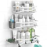 Aitatty Shower Caddy Bathroom Organizer Shelf: Self Adhesive Shower Rack with Soap Shampoo Holder - Rustproof Stainless Bath Caddy for Inside shower (White)