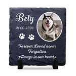 Personalised Dog Memorial Gifts Custom Pet Memorial Plaques Pet Bereavement Gifts with Any Photo & Name Natural Slate Grave Plaque Gifts for Loss of Dog Cat Pet Puppy with Display Stand(Design 2)