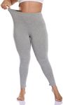 Cheapestbuy Women's Full Length Plus Size Leggings Solid Cotton Ankle Length Workout Pants High Waist Grey