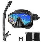 Immver Snorkel Set Adults, with Anti-Fog Panoramic View Snorkel Mask Made of Tempered Glass and Anti-Leak Dry Snorkel Tube, Diving Snorkeling Set for Adult and Youth