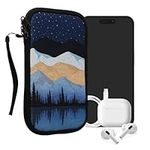 kwmobile Neoprene Sleeve for Smartphone Size XL - 6.7/6.8" - Shock Absorbing Pouch Case - Protective Phone Bag - Starry Night Lake White/Light Brown/Dark Blue