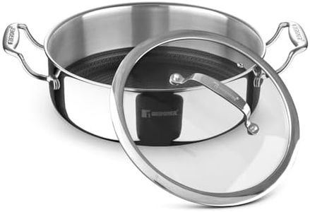 Bergner Hi-Tech TriPly Stainless Steel 28cm (9.4L) Serving Pan with Glass Lid, Honeycomb Non-Stick Coating, Non-Toxic, Healthy, Less Oil Use, Durable Handles, Excellent Grip - Induction and Gas Ready