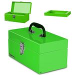 P.I.T. Small Tool Box,Portable Removable Tray Heavy Steel Tool Box with Metal Latch Closure,Green,Tool Storage, Lockable,Mini Tool Box,Small Tool Case for Household, Warehouse,Tools Storage,Home DIY