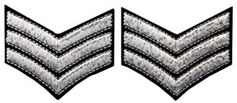 Military Uniform Chevrons Sergeant Stripes Army Patch Embroidered Arms Badge Morale Applique Emblem Fastener Hook and Loop Shoulder Emblem, Silver, 2PCS