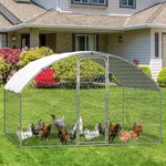 Large Metal Chicken Coop, Doom Roof Large Chicken Run for Yard, Walk-in Poultry Cage with Waterproof and Anti-Uv Cover, Chicken Pen for Outdoor Backyard Farm (9.8x6.5x6.5FT)