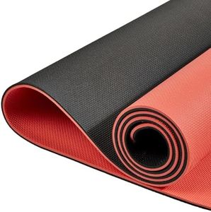 AmazonBasics Dual Colour Yoga Mat | 6 MM Thick Mat | Carry Strap | Grippy Surface | Anti Slip Exercise Mat | EVA & LDPE Material | Yoga Mat for Men & Women | Exercise Mat for Gym or Home (Black & Red)