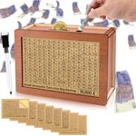 Meetory Wooden Money Saving Box, 500/1000/2000/3000/5000/10,000/DIY Target Money Notes Saving Box Piggy Bank for Adults 21cm x 14.6cm Savings Challenge Box Money Box for Kids, Boys, Girls(Brown)