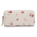 MAI SOLI Cosmos Genuine Leather Hand Wallet for Women, Clutch for Girls, Purse for Women with 12 Card Slots, 1 Coin Pocket and Currency Compartments, Flower Printed Zip Closure Gift for Women - Beige