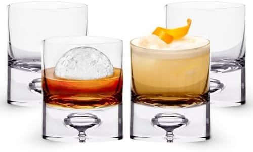 LEMONSODA Crystal Bubble Base Whiskey Glass Tumbler - Set of 4 - Thick Weighted Bottom - Unique Design - Great for Scotch Whiskey, Old Fashion, Manhattan, Bourbon & Cocktails