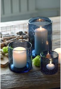 ARIAMOTION Candle Holder for Pillar Set 3 Modern Glass Bubbles Hurricane Cylinder Vases Table centerpieces Blue Home Decor Tabletop Kitchen Island Dining Room Coffee Bar 8" 5" 3.5" Height