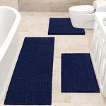 Upgrade Extra Large Navy Blue Bathroom Rug Set 3 Pieces Ultra Soft, Thick Absorbent Bath Mats, Non Slip Chenille Toilet Mat for Bathroom, Bedroom, Kitchen