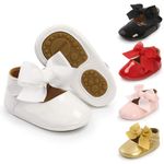 Meckior Infant Baby Girls Soft Sole Bowknot Princess Wedding Dress Mary Jane Flats Prewalker Newborn Light Baby Sneaker Shoes